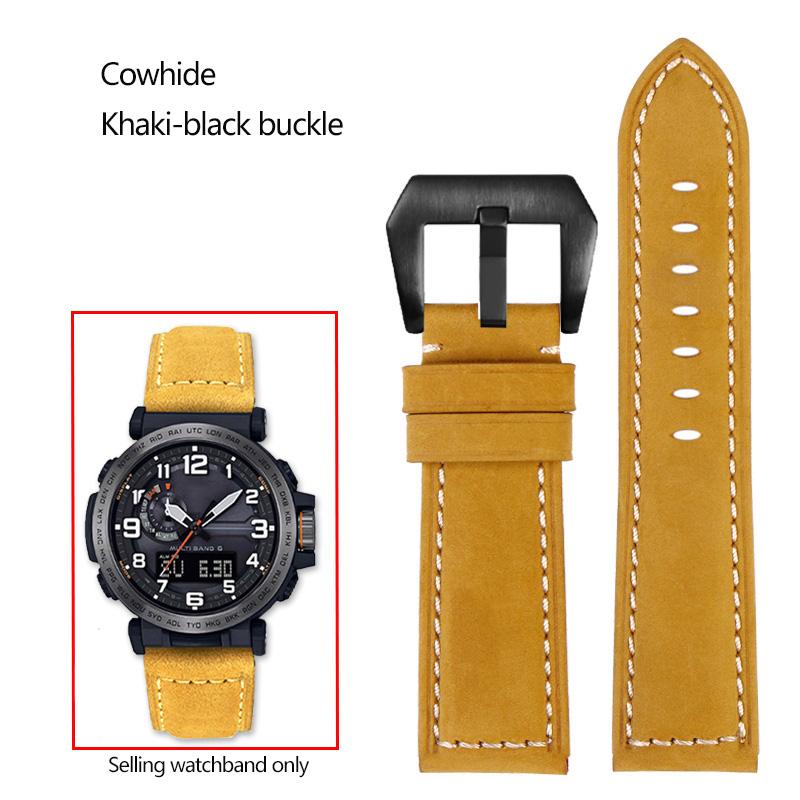 24mm Cowhide Frosted Italian Leather Watchband for Casio PROTREK Series PRG-600/PRG-650/PRW-6600 Outdoor Sports Bracelet Strap