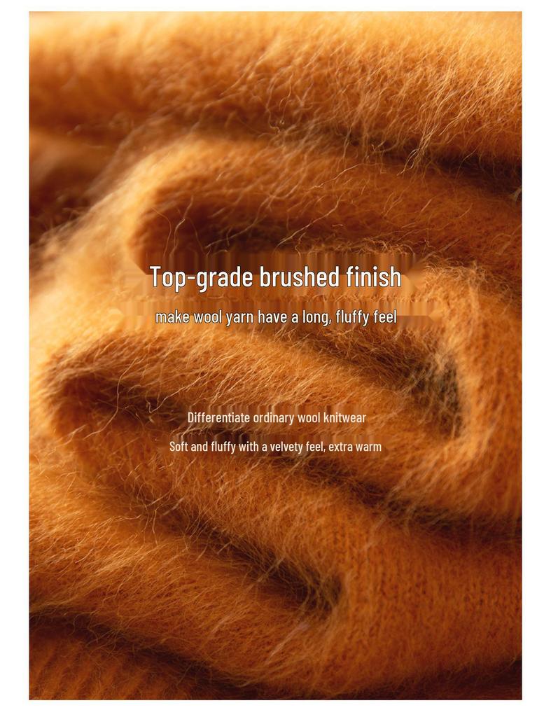 Women's Brushed Wool V-Neck Long-Sleeve Sweater: Autumn/Winter Loose Slimming Knitted Pullover Top