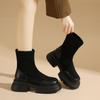 2025 Autumn Retro British Style Martin Boots Women's Warm and Versatile Thick-soled Thick-soled Heeled Heightened and Thin Suede Boots
