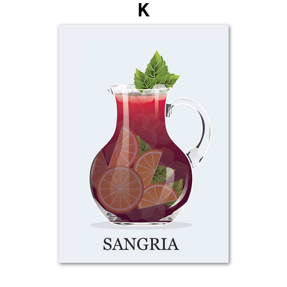 Текила Маргарита Мартини Мохито Коктейль Плакат на скандинавскую тему Настенный художественный принт Холст Картина Декор для кухни фотографии для гостиной