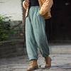 Женские винтажные льняные шаровары, однотонные теплые брюки с эластичной резинкой на талии, осень-зима, женские теплые брюки