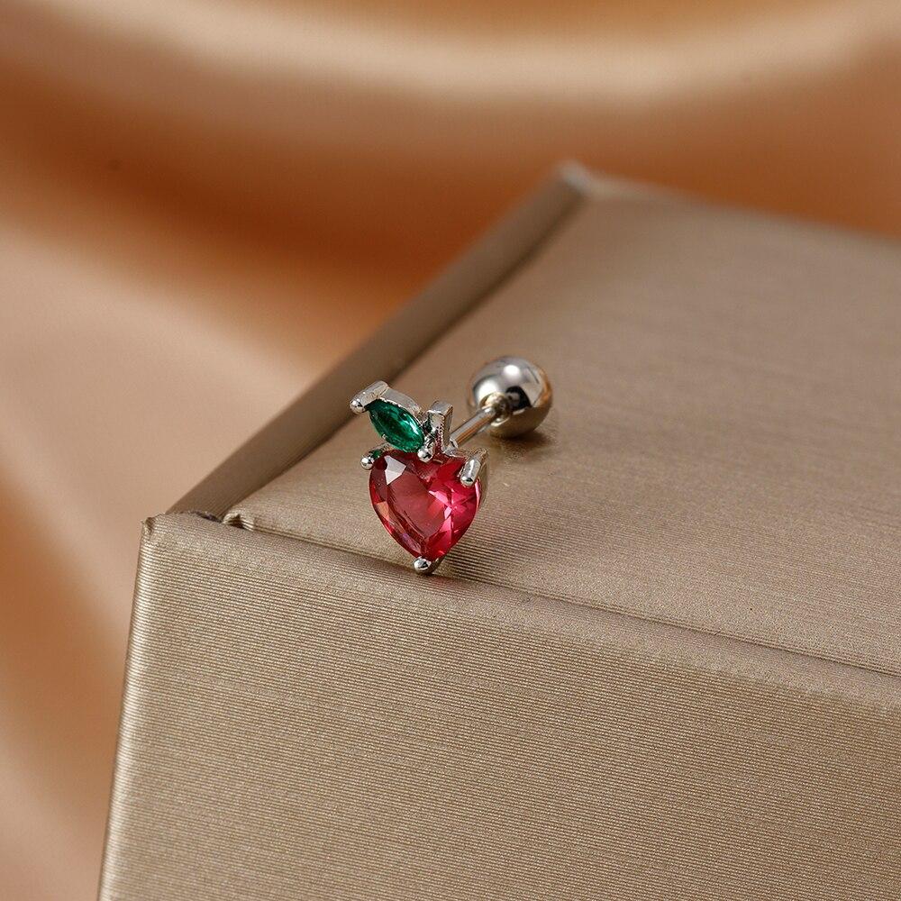 Fashion Stainless Steel Mini Zirconia Stud Earrings For Women Luxury Cute Fruits Helix Tragus Piercing Earrings Party Jewelry