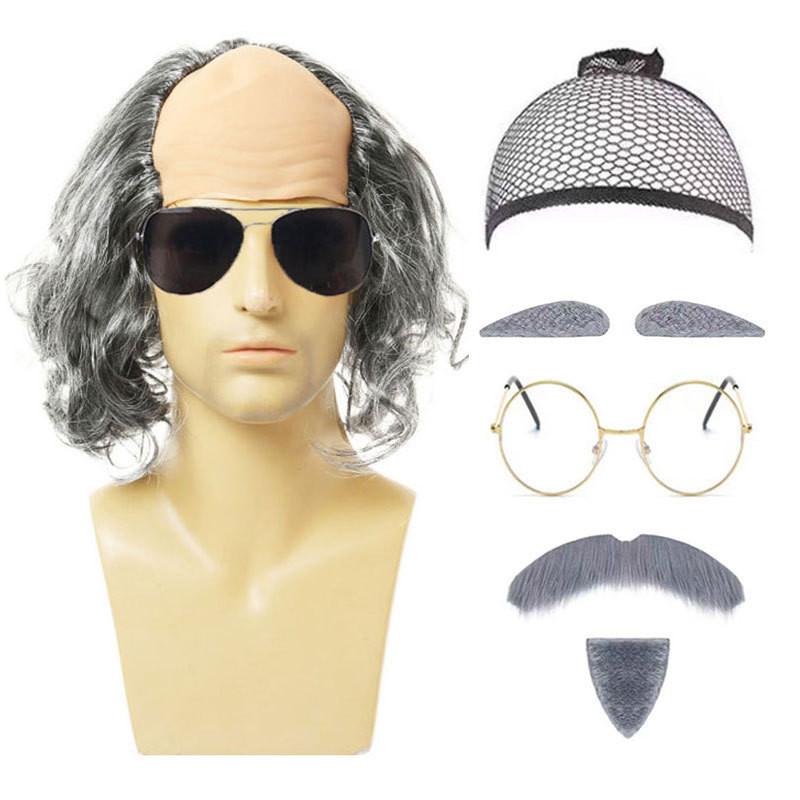 Premium Short Length Grandfather Wig Realistic Bald Head Costume Accessory For All Skin Tones