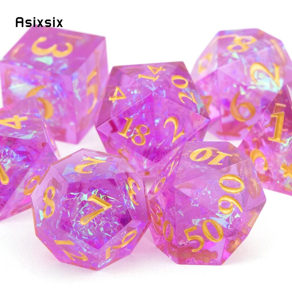 7 шт. фиолетовые, розовые, смоляные, с золотыми цифрами, игральные кости с острыми краями, многогранные кубики, подходящие для ролевых ролевых игр, настольная игра