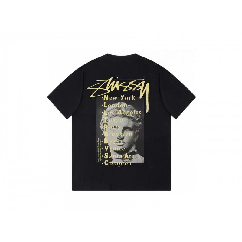 Футболка Stussy с коротким рукавом для подростков Свободный крой Хлопок 270 г Круглый вырез Повседневная одежда