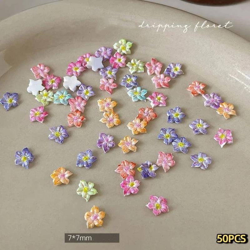 50 шт. Смола Мини Цветные Цветочные Арт-Нейл Декор 3D Цветочные Аппликации Diy Декор для Маникюра Аксессуары Поделки
