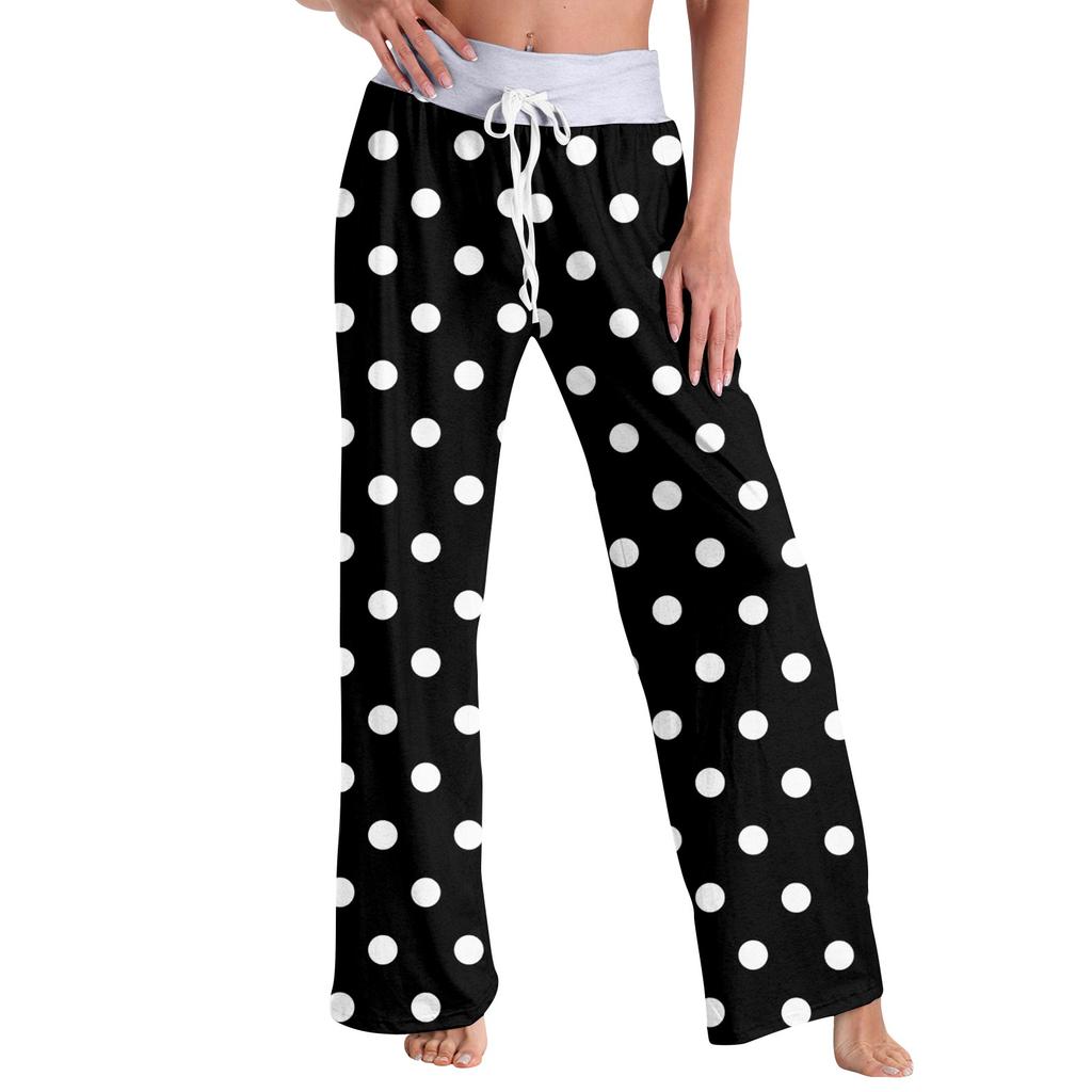 Women's Fashion Casual Comfortable Pajama Pants Printed Drawstring Wide Leg Pants