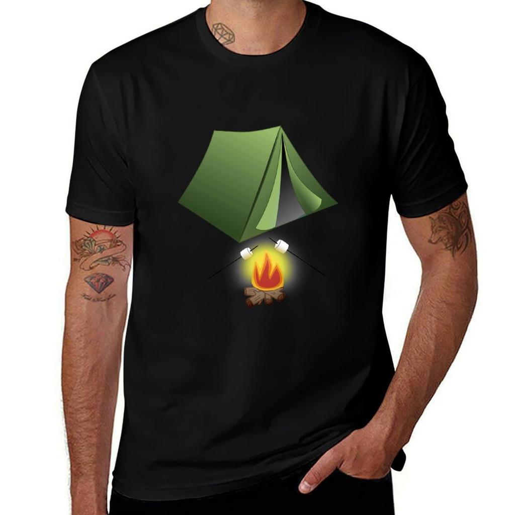 Camping Tent And Campfire Tshirt Soft Lightweight Cotton Tshirt