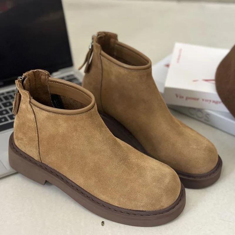 Ботильоны женские замшевые туфли на плоской подошве ретро-обувь 2024 года, зимние мотоциклетные ботинки, кроссовки, новые прогулочные гладиаторские ботинки для женщин