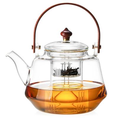 Чайник Pokaro Tea, дизайн «Ипомея», термостойкий стеклянный чайник, стильный, безопасен для плиты, чайник из боросиликатного стекла с двумя съемными ситечками,