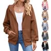 New Autumn and Winter Solid Color Zipper Long Sleeve Hooded Pocket Sweatshirt Jacket for Women