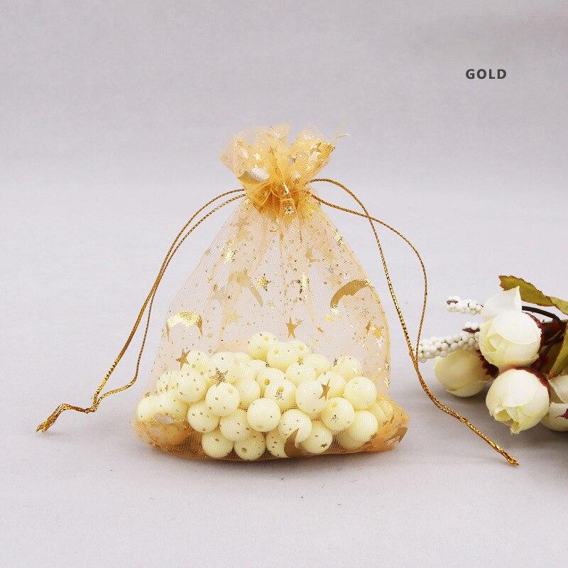 50Pcs Organza Bags Stars & Moon Design Gift Bag Tulle Packaging Transparent Wedding Party Gift Bags Jewelry Candy Pouches