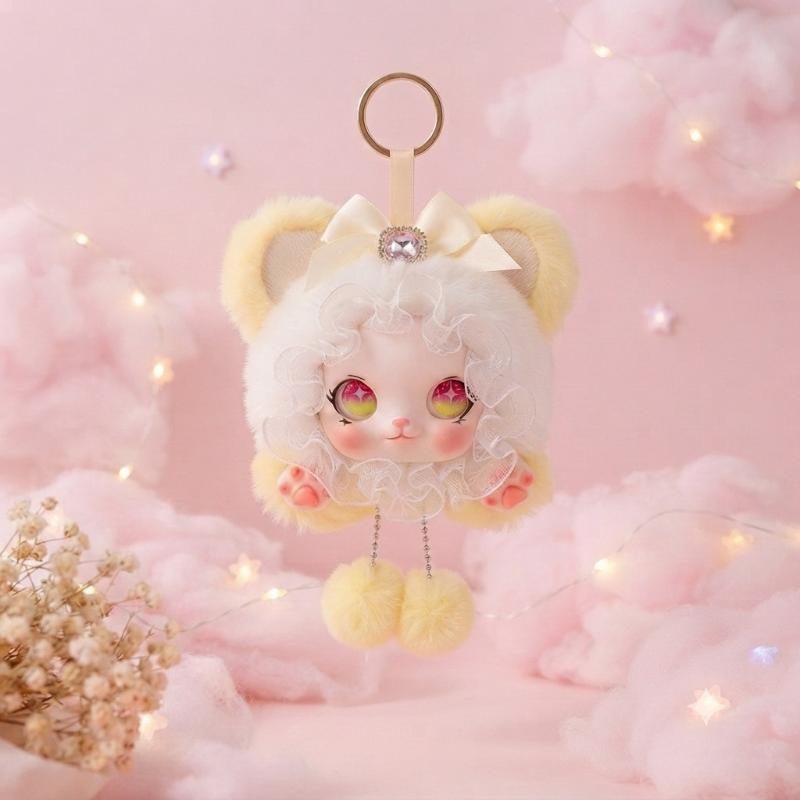 Kawaii Rabbit Ear Plush Keychain Soft Vinyl Face Cute Fluffy Doll Pendant for Purse Decor Girls Birthday Gift