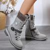 Fashion 2024 Winter New Outdoor Shoes for Woman Side Zip Mid-Calf Boots Square Heel Casual Women Med Heel Ladies Round Head Plus Size 43