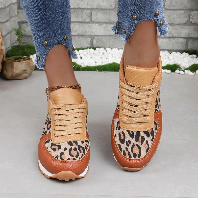 Большие уличные кроссовки, Новые спортивные кроссовки на шнуровке с вставками, Низкие спортивные и повседневные кроссовки с леопардовым принтом 2026 года для женщин