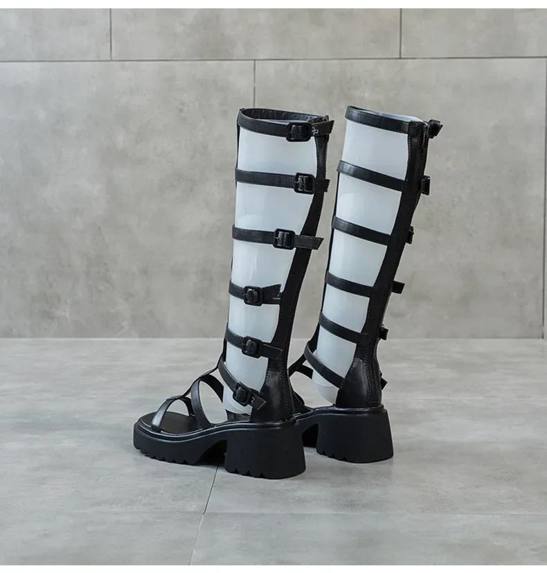 Модные длинные римские босоножки с открытым носком для женщин на лето 2025 года, на тонком высоком каблуке, с задней молнией.