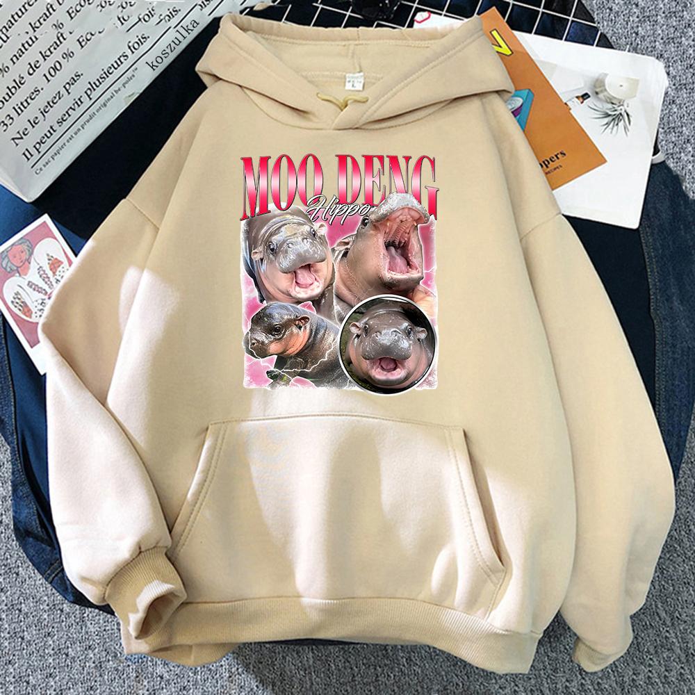 Толстовка с капюшоном Moo Deng Fashion Unisex Harajuku Aesthetic Graphic Cute Hippo Hoodies Unisex Autumn Winter Kawaii Pullovers Sweatshirts