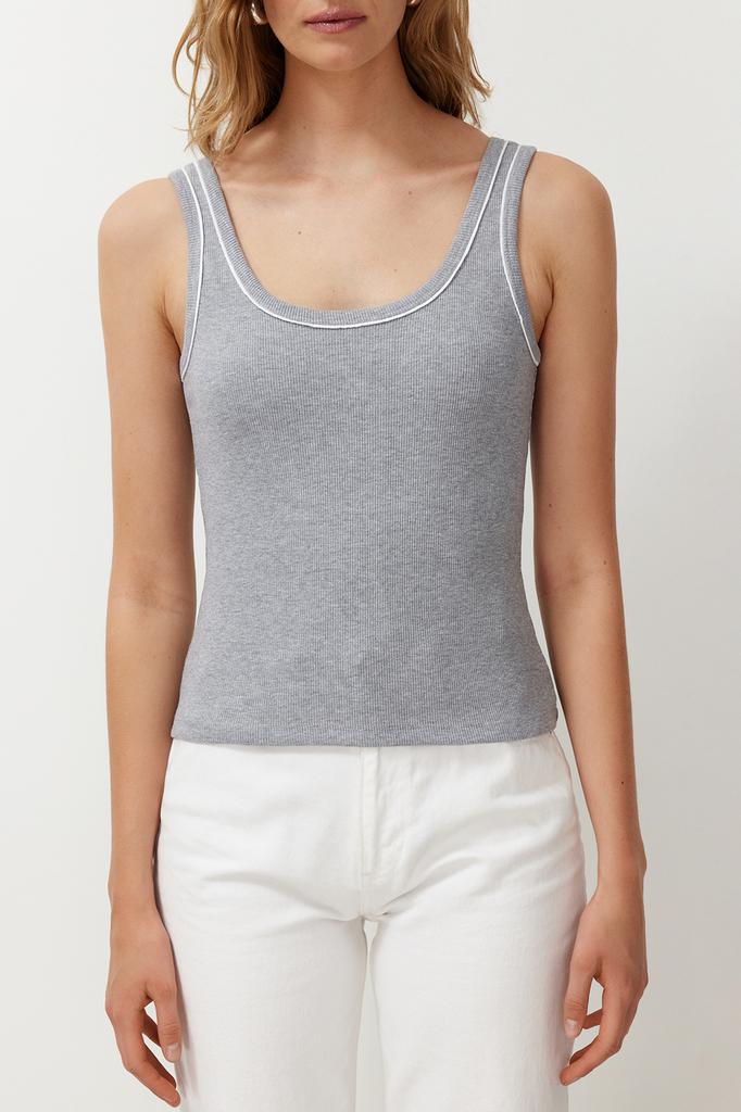 Women's Fashion New Athlete Black Contrast Piping Detailed Pool Neck Vüuda Fitted Ribbed Flexible Knitted Athlete