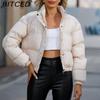 BITCED Autumn/Winter Women's Short-Length Cotton Coat Women's Long-Sleeved High-Neck Thermal Jacket Loose-Fit Casual Cotton Coat
