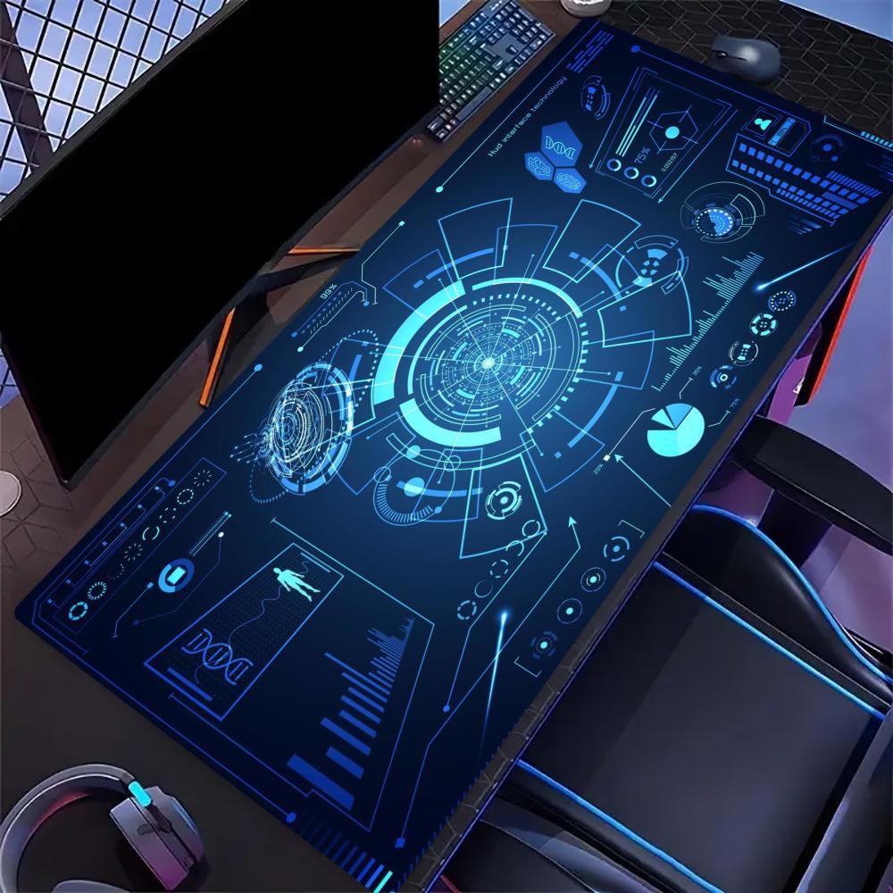 Dark Cyan SciFi Circuit Extended Gaming Mouse Pad Non Slip Desk Surface Futuristic Tech Hud Print For Gaming And Office Use