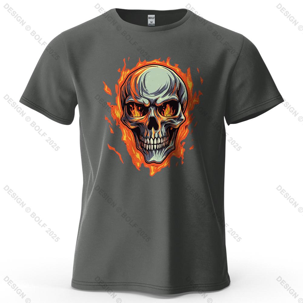 Flaming Skull Biker Fashion Printed Men's T-Shirt 100% Cotton Oversized Tattoo Art Graphic Tees for Women Tops Tees Streetwear