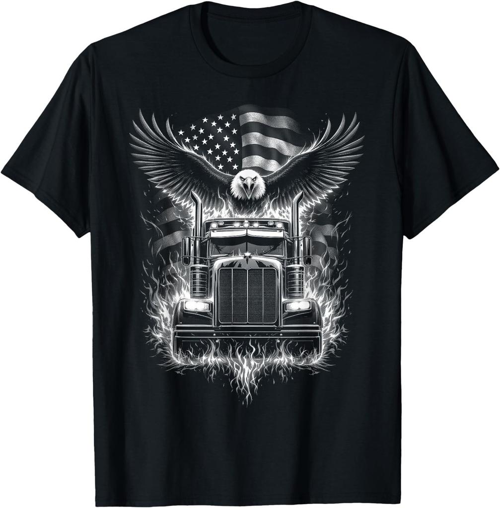 Trucker Patriotic American Flag Semi Truck Driver Eagle T-Shirt