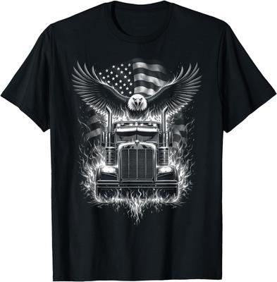 Trucker Patriotic American Flag Semi Truck Driver Eagle T-Shirt