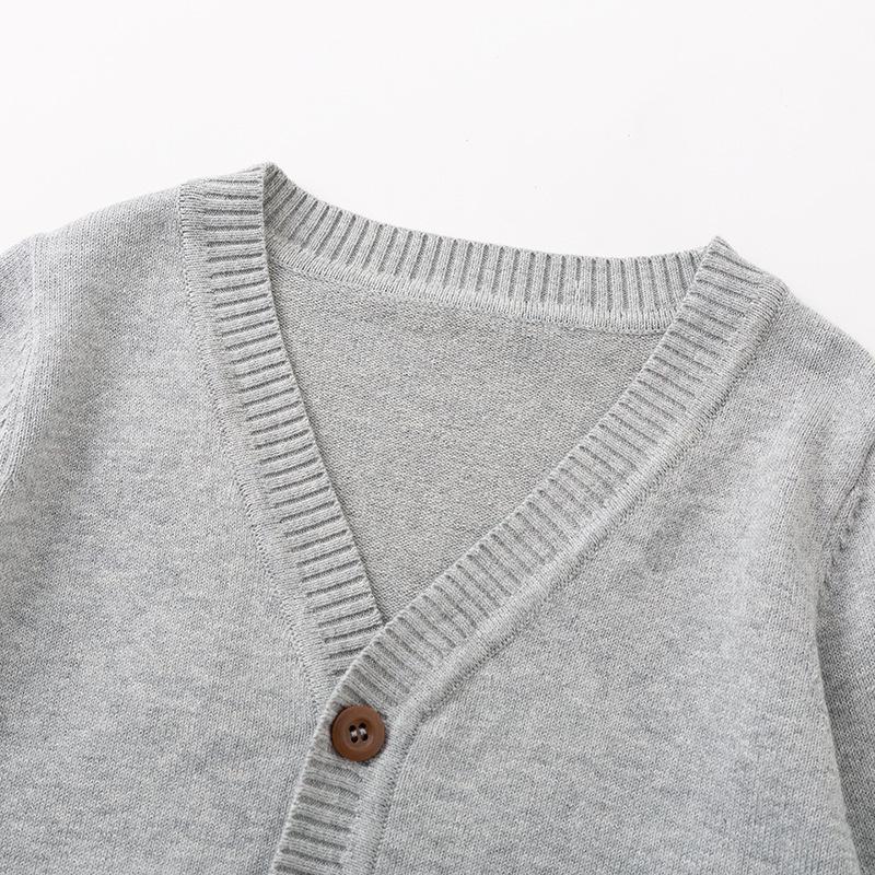 Детский вязаный кардиган с V-образным вырезом на весну и осень - Школьный стиль для мальчиков и девочек, хлопковая верхняя одежда