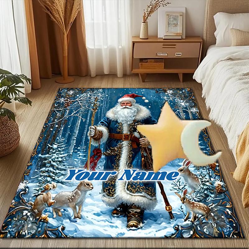 1PC Custom Name Santa Claus In Winter Forest Theme Floor Mat Ideal for Living Room, Game Rooms, Office, Bedroom,Floor Mat Playful Design58