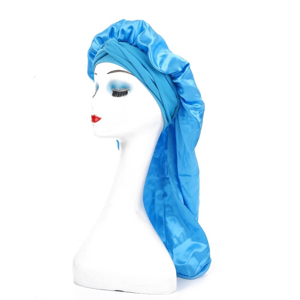 Silky Satin Sleep Bonnet Extra Large Sauna  Shower Caps Solid Color Women Long Sleep Cap