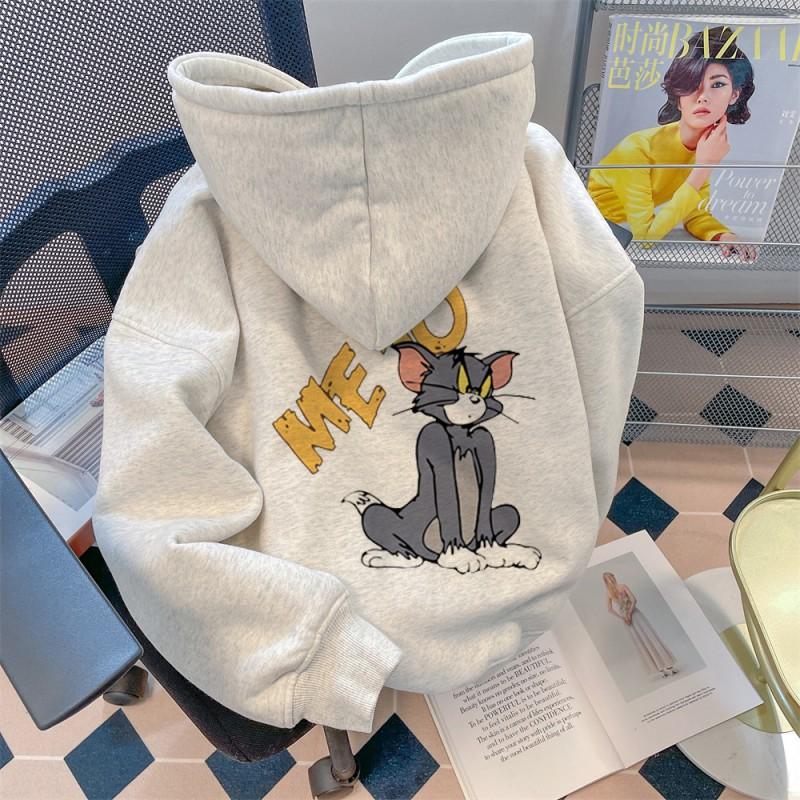 Womens Vintage Cartoon Print Hoodie Fall Winter Fleece Lined Plus Size Casual Sweatshirt