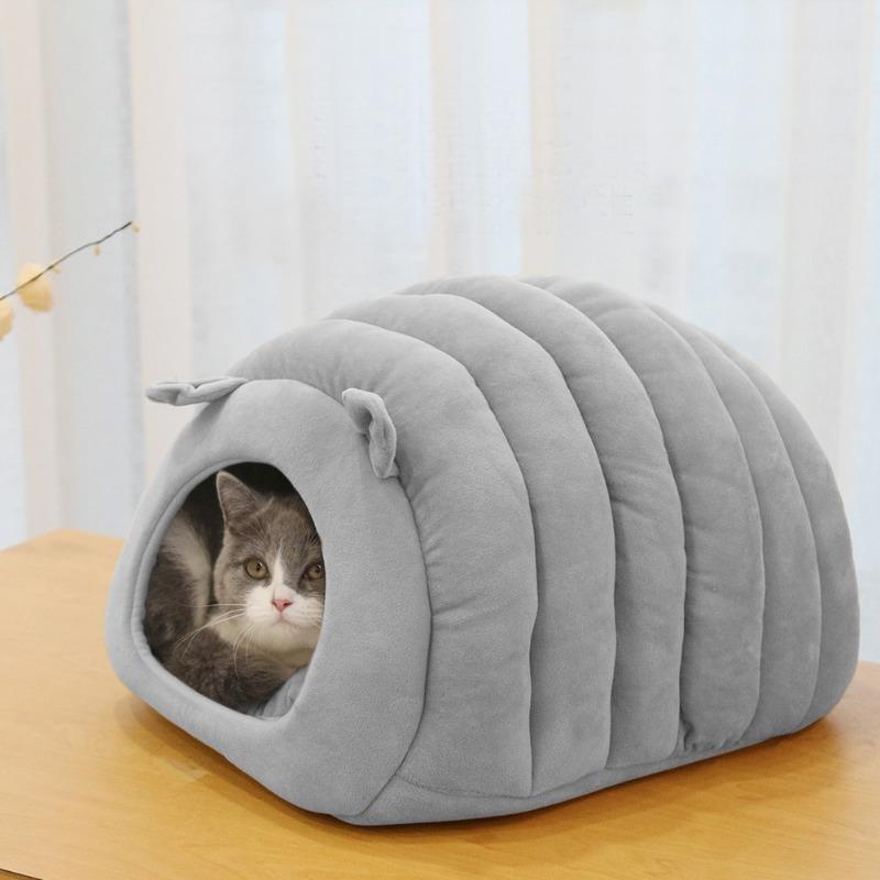 Кровать для домашних животных, кошек, круглых плюшевых котят, теплое спальное гнездо, кровать для кошек, иглу, пещерный дом