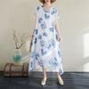 DIMANAF 2025 Летнее Женское Платье Большого Размера Винтажный Цветочный Принт Длинное Платье Базовое Повседневное Свободное Льняное Макси