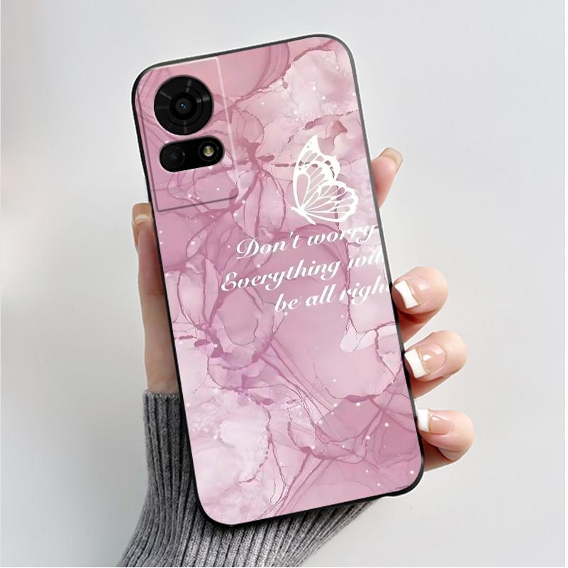 For TCL 50 LE K23 K24 Case Back Cover Luxury Butterfly Flowers Black Shockproof Soft Silicone Bumper Phone Casing TCL 50LE Coque