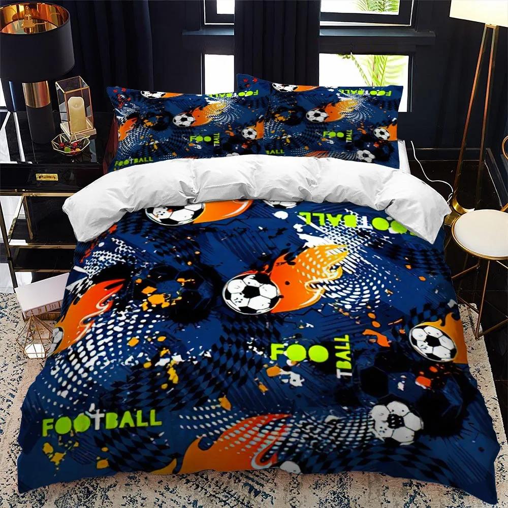 Soccer Duvet Cover Set 2/3pcs FootBall Print Bedding Set With Comforter Cover And Pillowcases Ball Theme For Kids Teens Adults