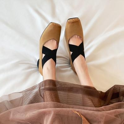 ! Туфли, квадратный носок, полированные, ретро, перекрестный ремешок, плоский каблук, толстый каблук, балетки, одинарные туфли