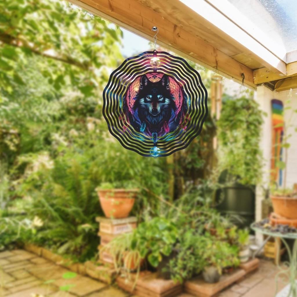Wolf Head Metal Wind Spinner 25.4cm 3D Outdoor Garden Decor with Hanging Chain for Patio Lawn Yard Perfect Gift for Mother Day Father Day