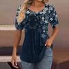 Женские пышные туники с короткими рукавами, топы, плиссированные блузки с воротником, повседневные свободные весенне-летние футболки