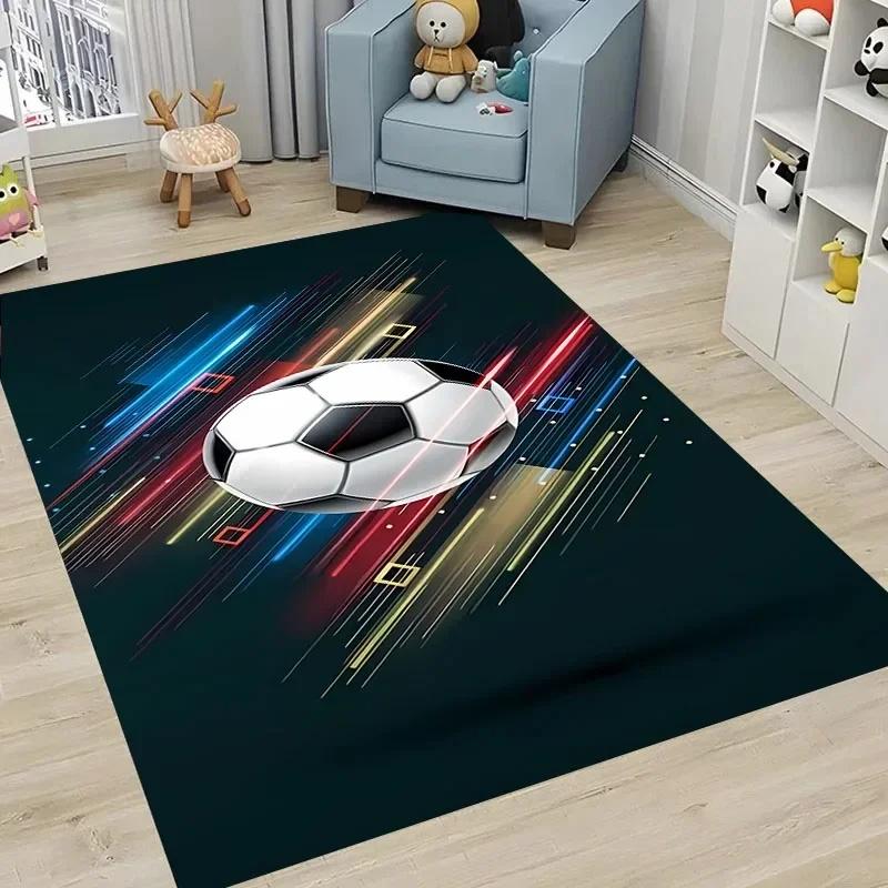 Ball Sports Theme Cartoon Carpet Soccer Floor Mat for Kids' Bedroom Football Large Area Rugs Stylish Living Room and Hallway Rug