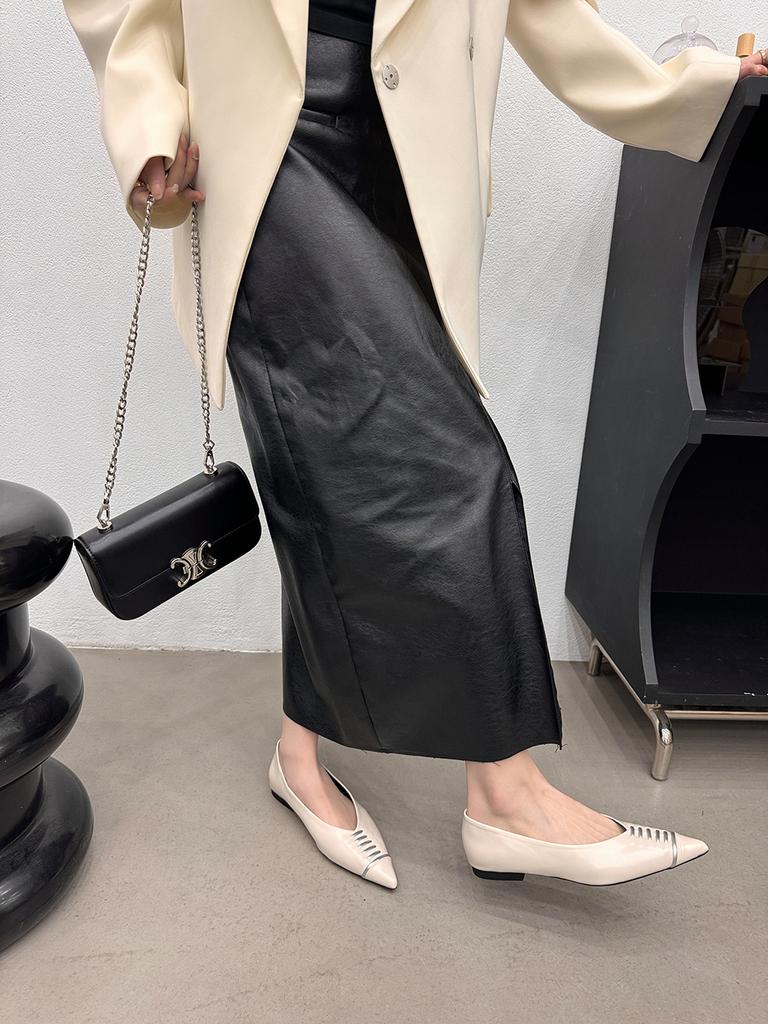 Мода Черный Серебристый Белый Женские Лоферы Острый Носок Туфли На Низком Каблуке Плоские Летние Повседневные Балетные Танцы Модные Мюли Размер 35-39