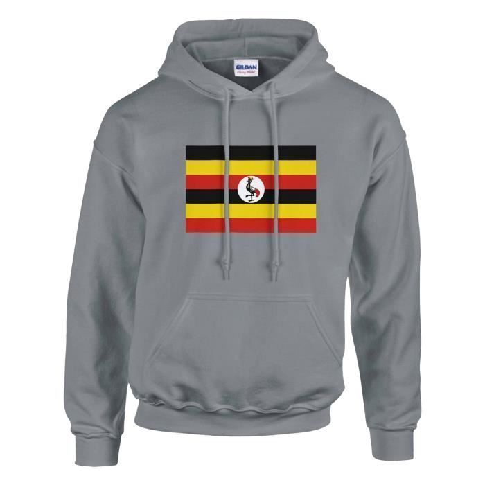 Sweat à capuche - PIXELFORMA - Drapeau de l'Ouganda - Gris - Manches longues - Col capuche