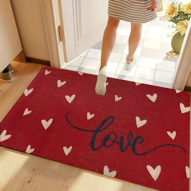 Romantic Love Door Mat "love" Letters Red Heart Pattern Area Rug Soft Non-slip Floor Mat Bedroom Entrance Home Decor Carpet