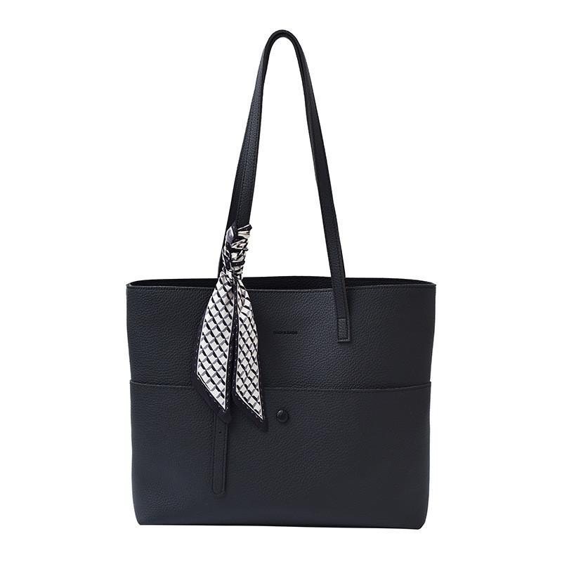 Soft Pu Ribbon Tote Bag For Women With Inner Pockets And Crossbody Strap For Commuting