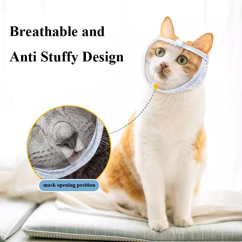 Cat Muzzle Transparent Cat Muzzle for Grooming Breathable Cat Mouth Cover for Anti Biting Adjustable Cat Grooming Mask for Cat,