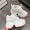 Fashion New 2025 Chunky Leather Sneakers Casual Vulcanized Shoes Woman High Platform Breathable Weave Sneakers 10CM Sport Dad Shoes