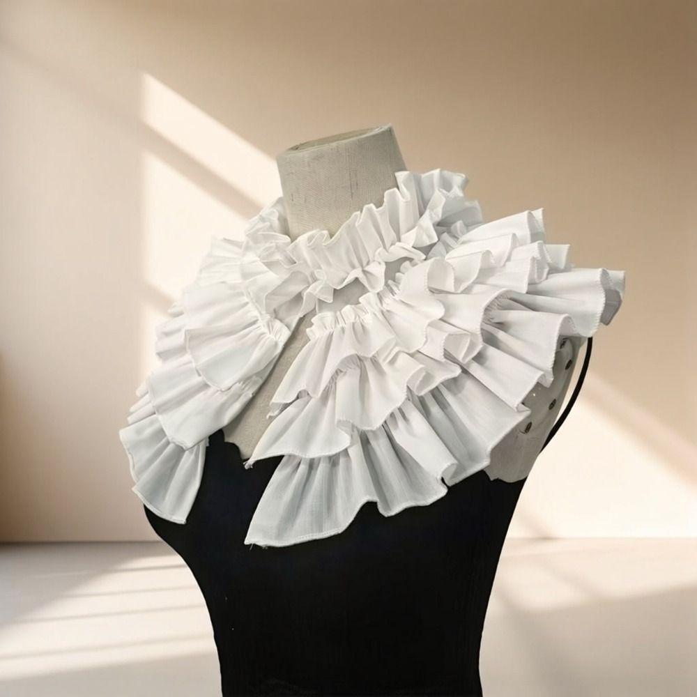 Retro Decorative Ruffle Neckline Adjustable White Ruffled Shawl Layered Ruffle False Collar Gift