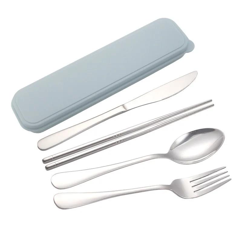Portable Stainless Steel Cutlery Suit with Storage Box Chopstick Fork Spoon Knife Travel Tableware Set Camping Cutlery
