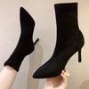 Women's Ankle Boots Elegant With Medium Heels Short Shoes For Woman Elastic Footwear Suede Sock Booties Stylish Y2k Pu Hot