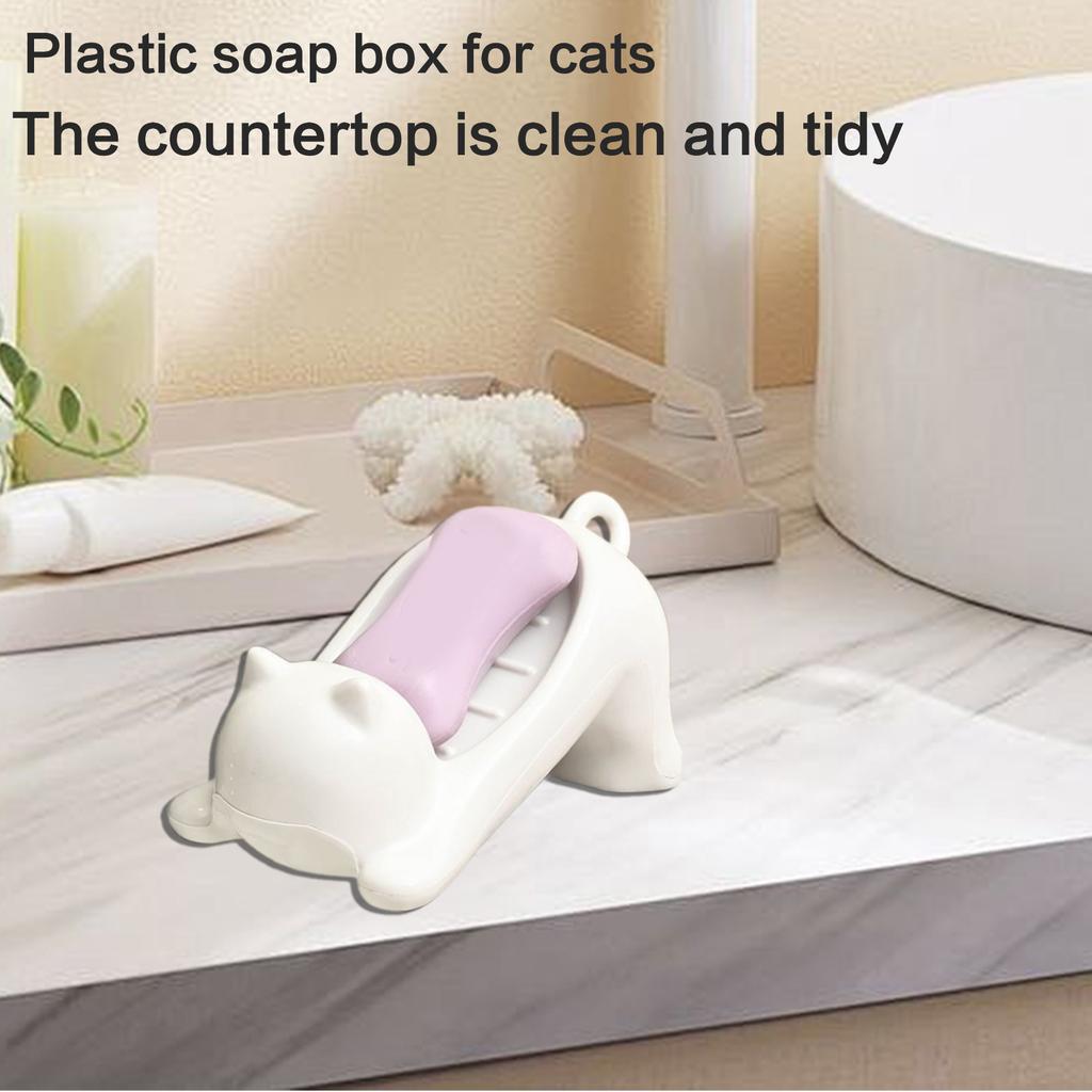 Самосливной держатель для мыла Милые дизайны кошек Пластиковая мыльница Сохраняет мыло сухим и без плесени для ванной комнаты и кухни