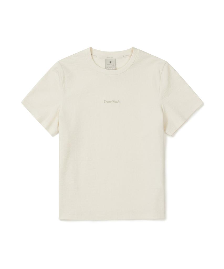 SNOWPEAK APPAREL Женская футболка с коротким рукавом, в рубчик, стандартного кроя (S25Mwfts39) Сливочно-слоновая кость